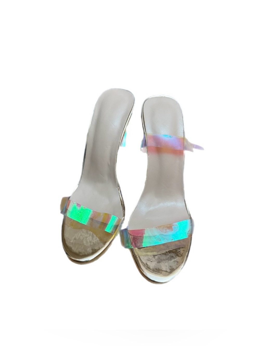 Iridescent Clear Strap Slide Sandals - Women